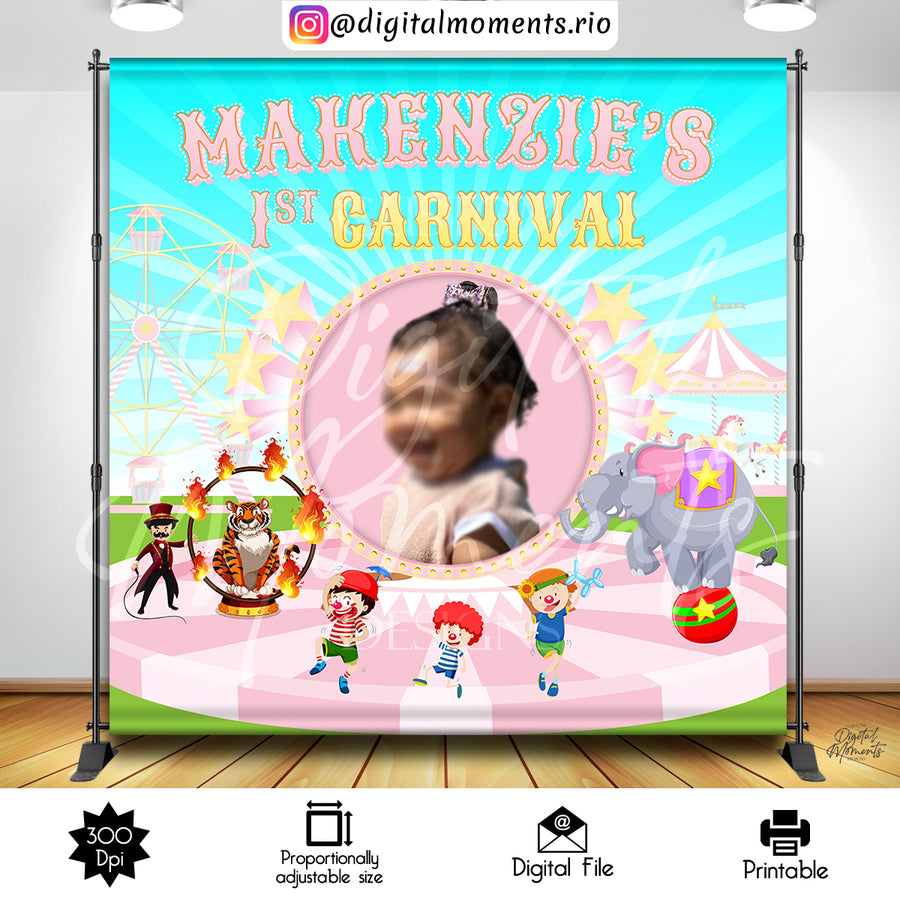 Carnival 8x8 Custom Backdrop with 1 picture, Digital file only | Custom Digital Download for Kids Party or Event