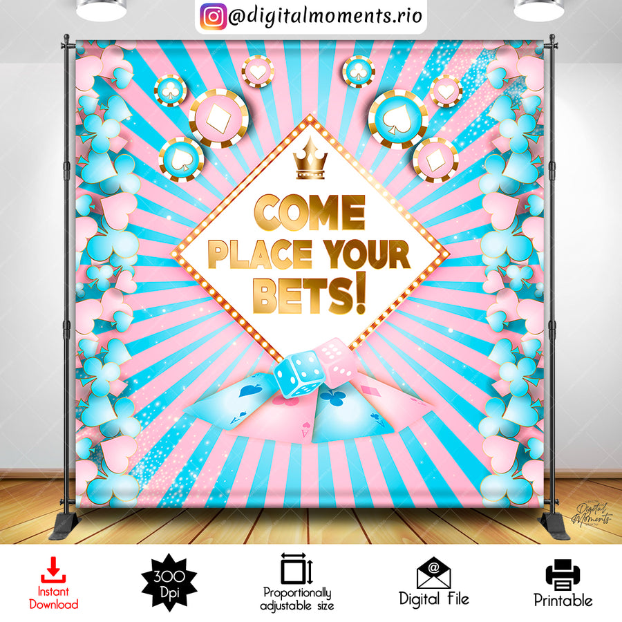 Place Your Bets Gender Reveal 8x8 Digital Backdrop Design, Instant Download | Custom Digital Download for Kids Party or Event