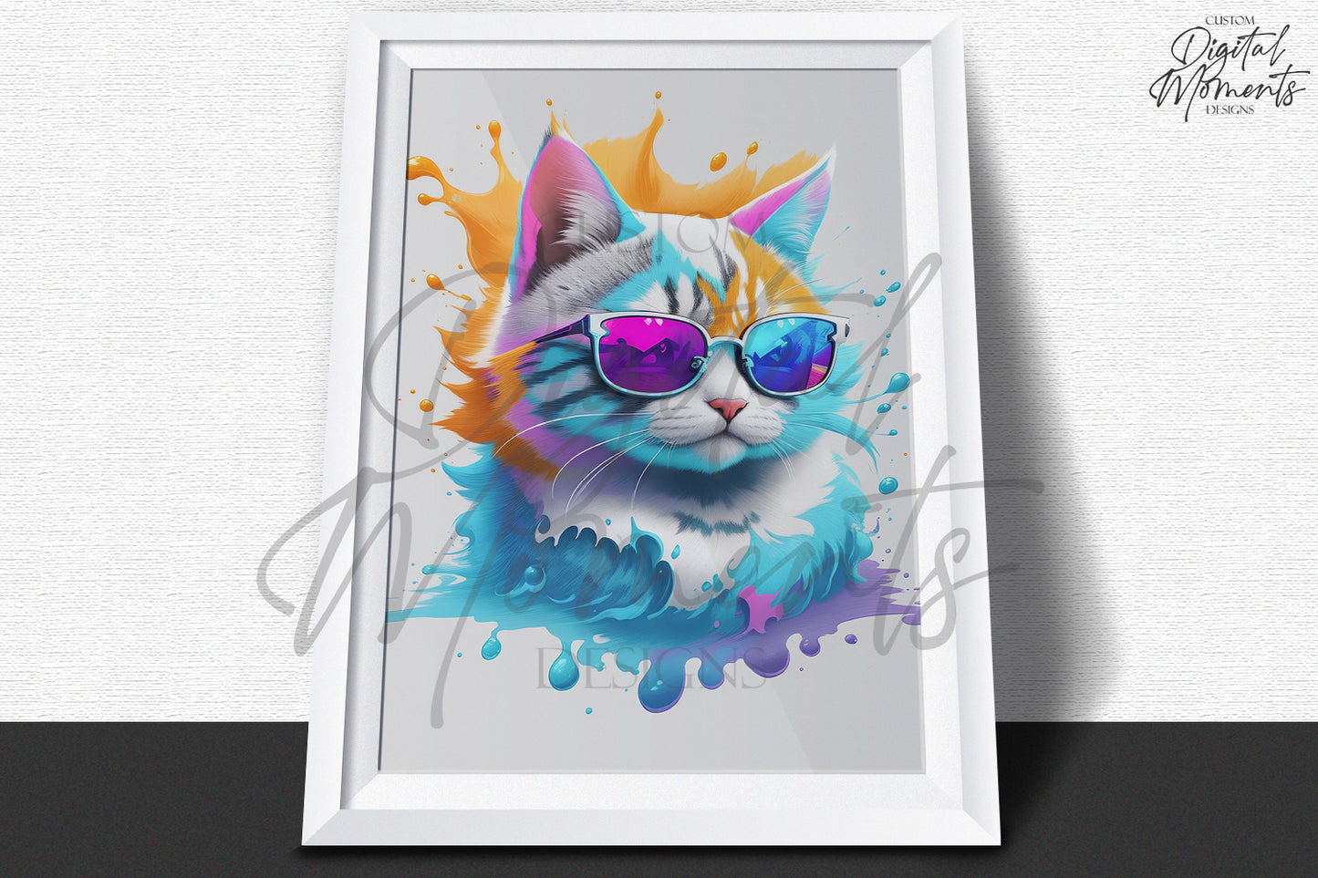 Cat with sunglasses Poster, Splash Art, Wall Art - INSTANT DOWNLOAD