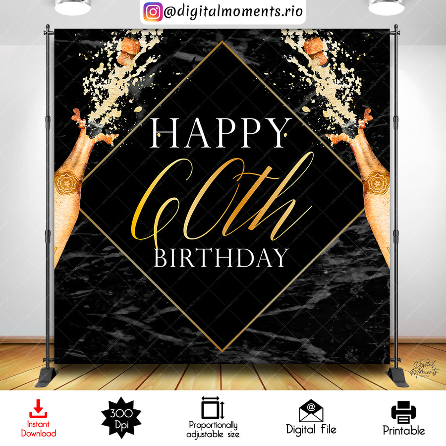 Champagne Bash 60th Birthday 8x8 Digital Backdrop Design, Instant Download | Custom Digital Download for Kids Party or Event
