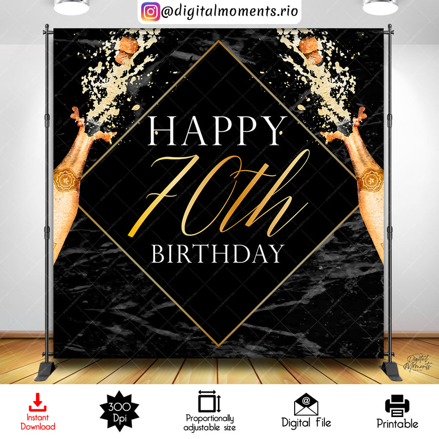Champagne Bash 70th Birthday 8x8 Digital Backdrop Design, Instant Download | Custom Digital Download for Kids Party or Event