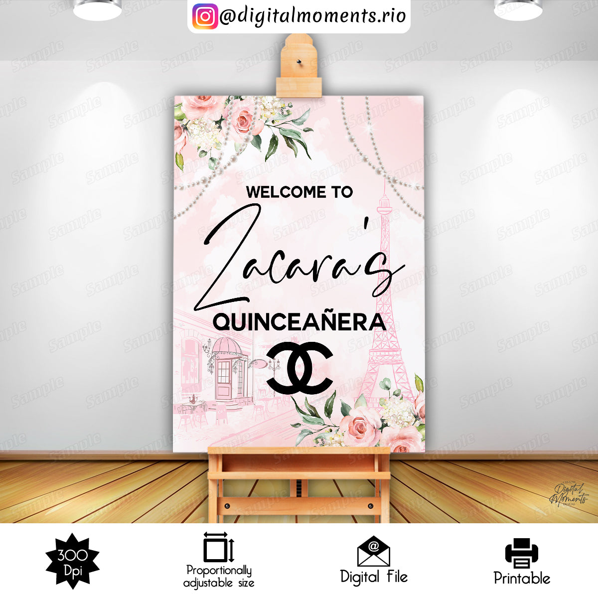 Chanel Zacara Sign 18x24, events, welcome, custom, floral, 24x36, sign, , design, paris