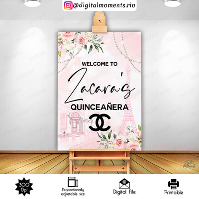 Paris Floral - Welcome Sign - Baby Shower
