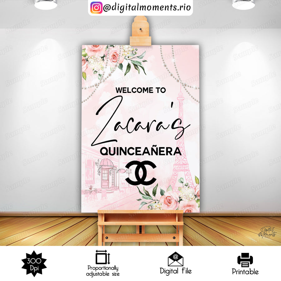 Paris Floral 24x36 Welcome Sign Custom Design, Digital file only | Custom Digital Download for Kids Party or Event