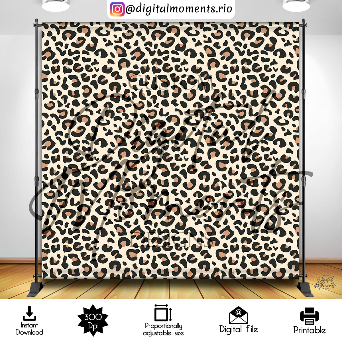 Cheetah Print 8x8 Diseño de fondo digital, descarga instantánea