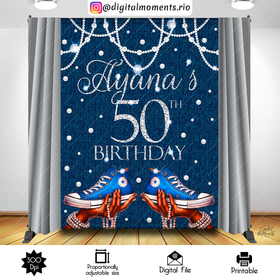 Chucks and Pearls 6x8 Custom Backdrop, Digital file only | Custom Digital Download for Kids Party or Event
