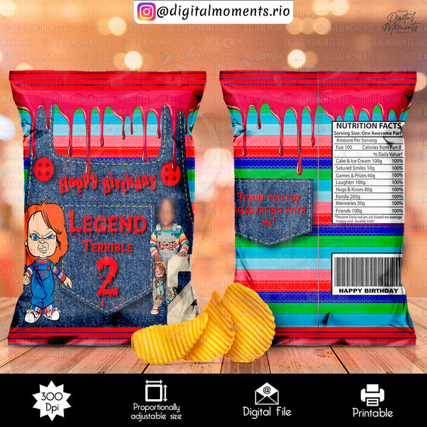 Chucky Custom Chip Bag Design - Digital File | Digital Download for Events for Events. arts, bag, celebration, chip, chucky, custom, design,…