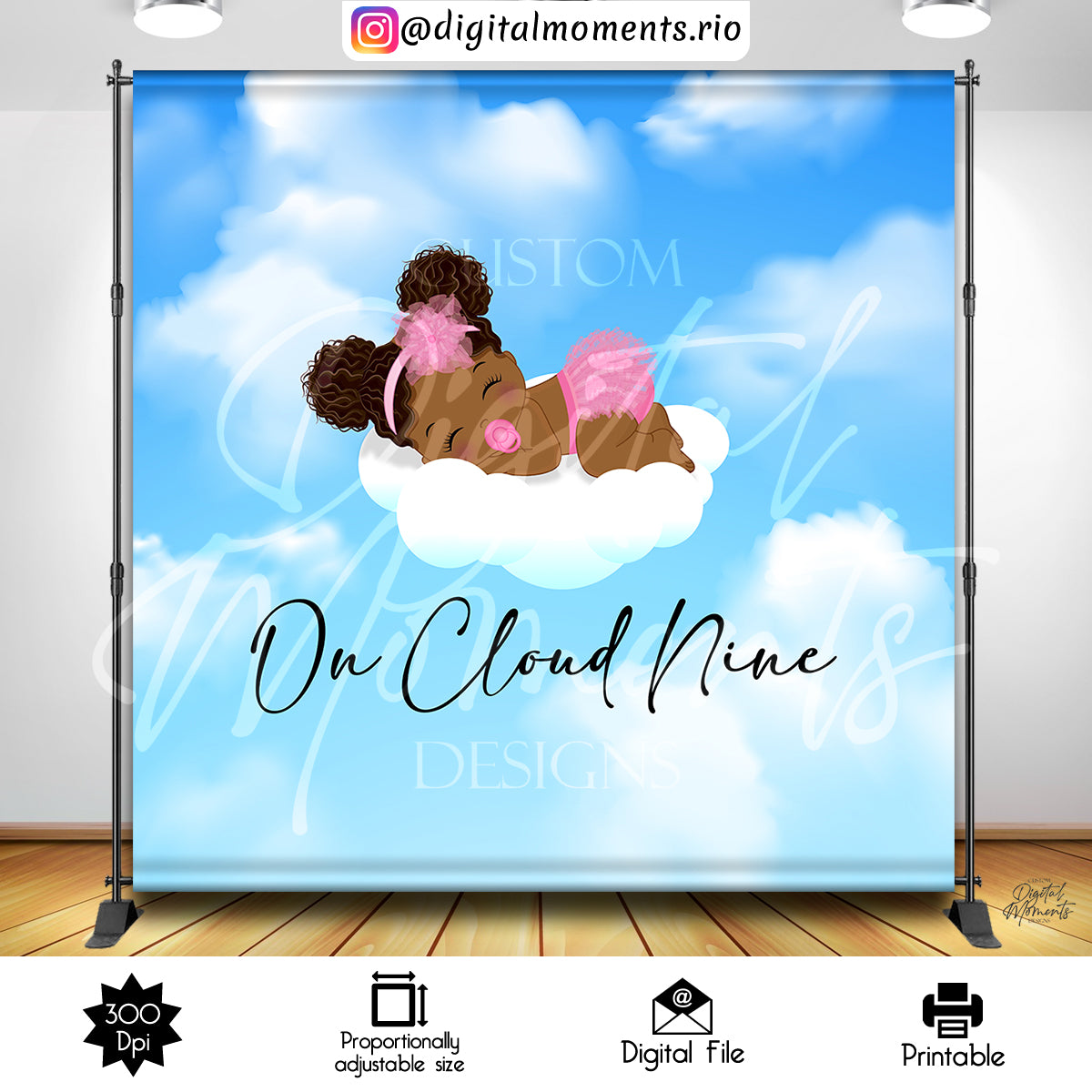 On Cloud Nine 8x8 Baby Shower Custom Backdrop, Digital file only