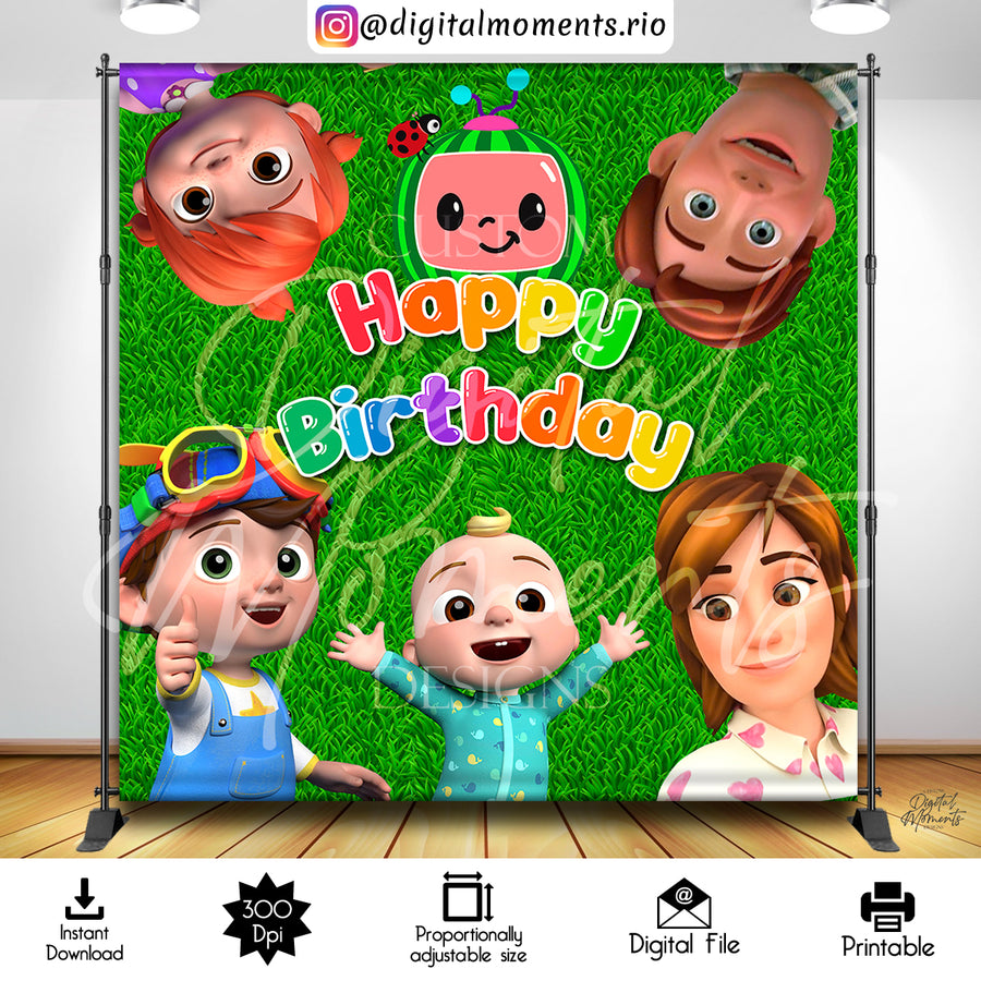 Cocomelon 8x8 Digital Backdrop Design, Instant Download | Custom Digital Download for Kids Party or Event