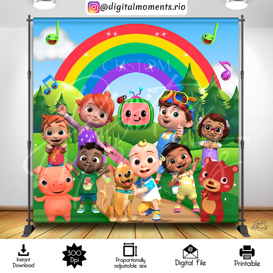 Cocomelon 8x8 Digital Backdrop Design, Instant Download | Custom Digital Download for Kids Party or Event