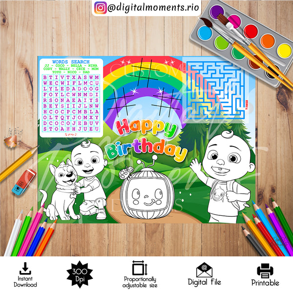 Cocomelon 11"x8.5" Activity Sheet Digital Design, Instant Download | Digital Download for Events - Instant Download. 11, 5, activity…