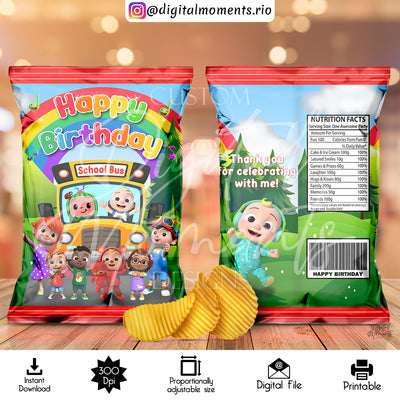 Cocomelon - Chip Bag - Birthday - Instant Download