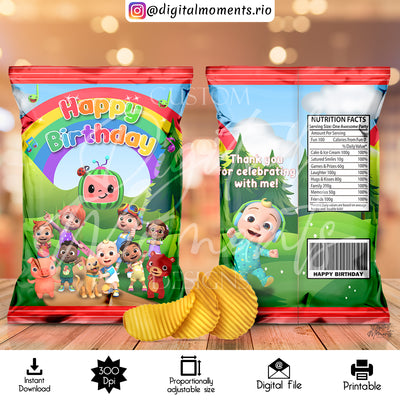 Cocomelon - Chip Bag - Birthday - Instant Download
