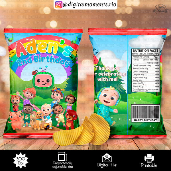Cocomelon Custom Chip Bag Design - Digital File | Digital Download for Events for Events. arts, bag, celebration, chip, cocomelon, custom, d…