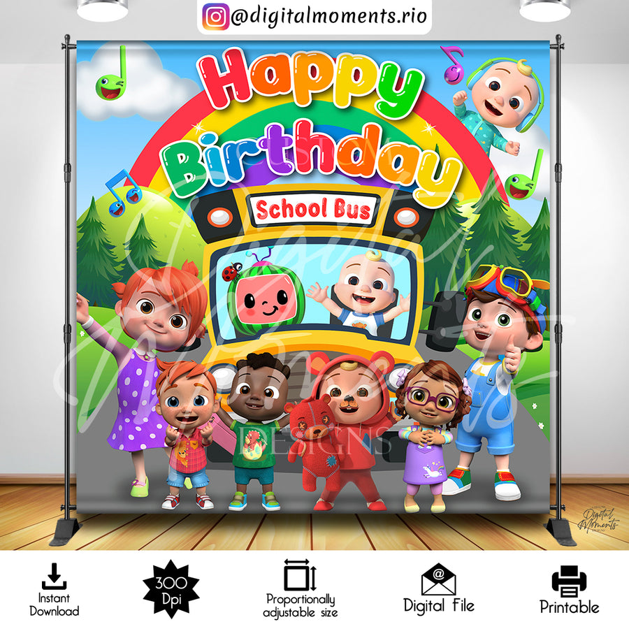Cocomelon 8x8 Digital Backdrop Design, Instant Download | Custom Digital Download for Kids Party or Event