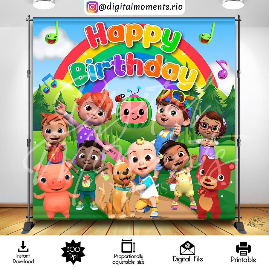 Cocomelon 8x8 Digital Backdrop Design, Instant Download | Custom Digital Download for Kids Party or Event
