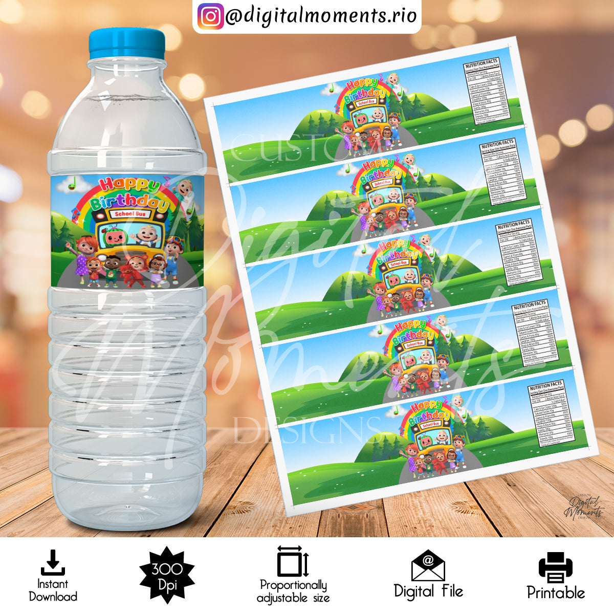 Cocomelon 8,35x2,08 Digital Water Label Design, Instant Download