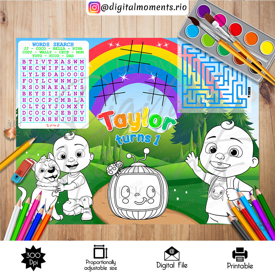 Cocomelon Activity Sheet Custom Design, DIGITAL FILE ONLY | Custom Digital Download for Kids Party or Event