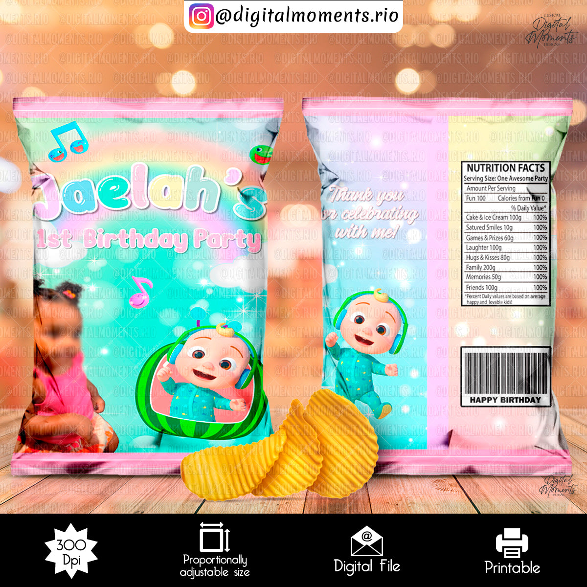 Cocomelon Jaelah Chipbag, events, cocomelon, custom, bag, design, chip