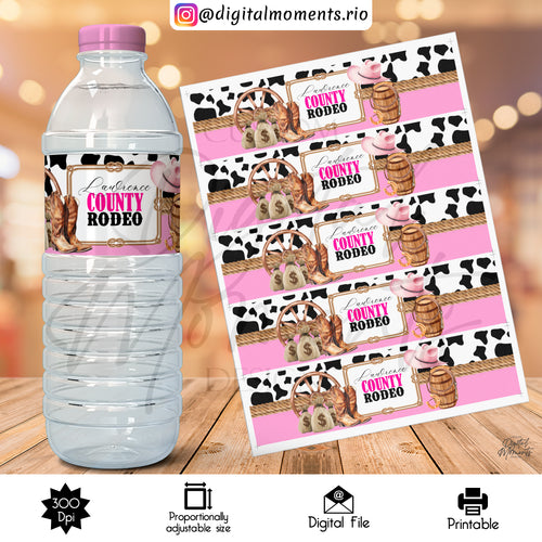 Rodeo Custom Water Bottle Label, Digital file only