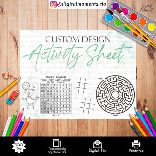 Custom Activity Sheet Design for Kids - Digital File | Digital Download for Events