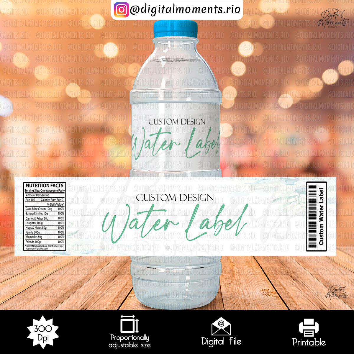 Diseño de etiqueta para botella de agua personalizada: archivo digital