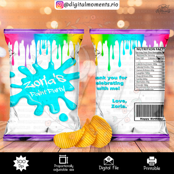 Paint Party Custom Chip Bag Design - Digital File | Digital Download for Events for Events. arts, bag, celebration, chip, custom, design, di…