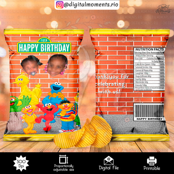 Sesame Street Custom Chip Bag Design - Digital File | Digital Download for Events for Events. arts, bag, celebration, chip, custom, design, …