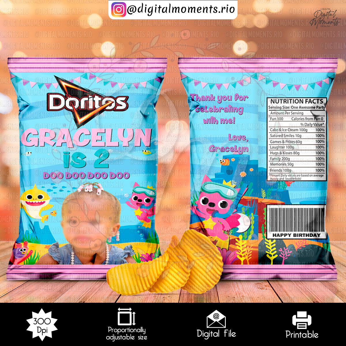 Chip Bag   Letter Size, events, custom, baby, bag, shark, design, chip