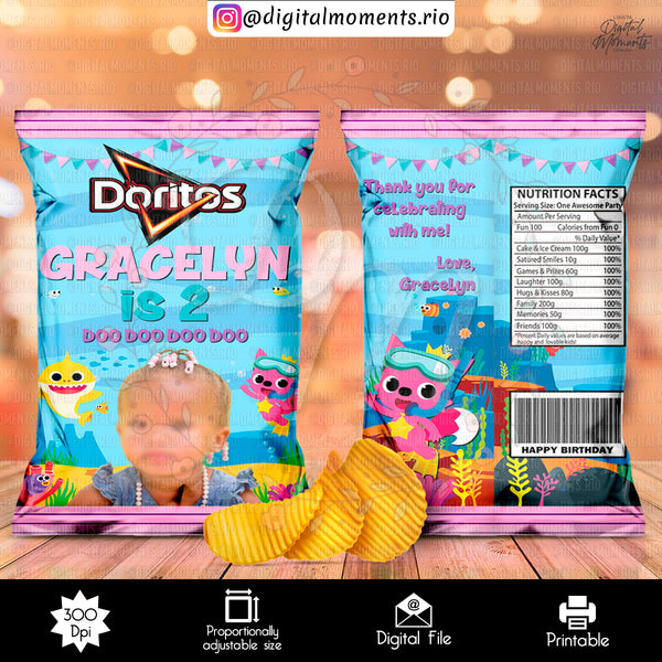 Baby Shark Custom Chip Bag Design - Digital File | Digital Download for Events for Events. arts, baby, bag, celebration, chip, custom, desig…