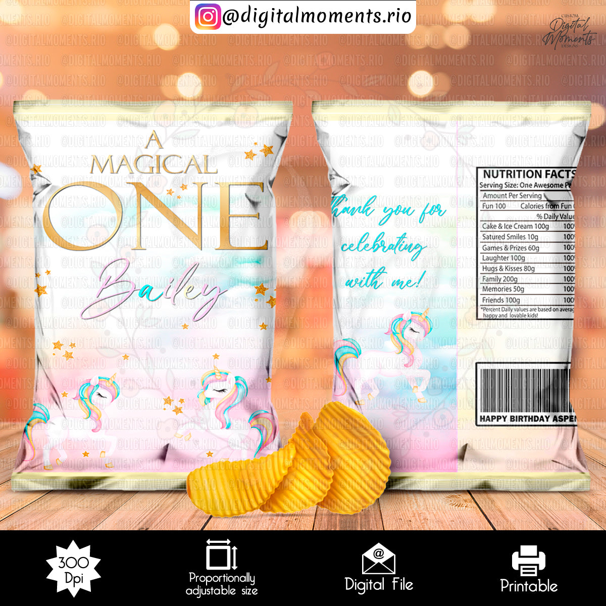 Chip Bag Letter Size Bailey, events, custom, unicorn, bag, design, chip
