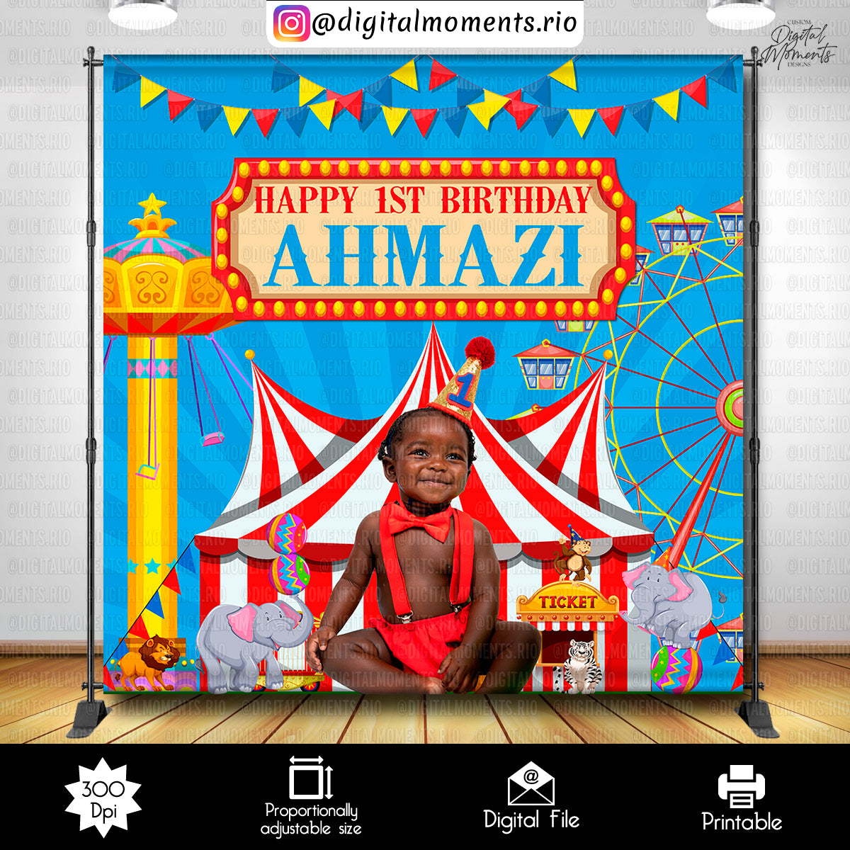 Carnival 8x8 Birthday Custom Backdrop, Custom Digital File | Digital Download for Events