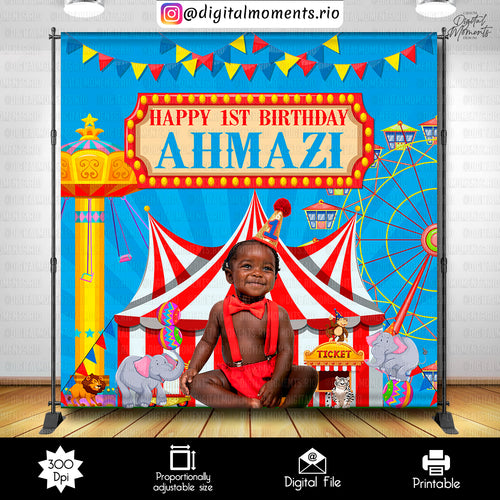 Carnival 8x8 Birthday Custom Backdrop, Custom Digital File | Digital Download for Events