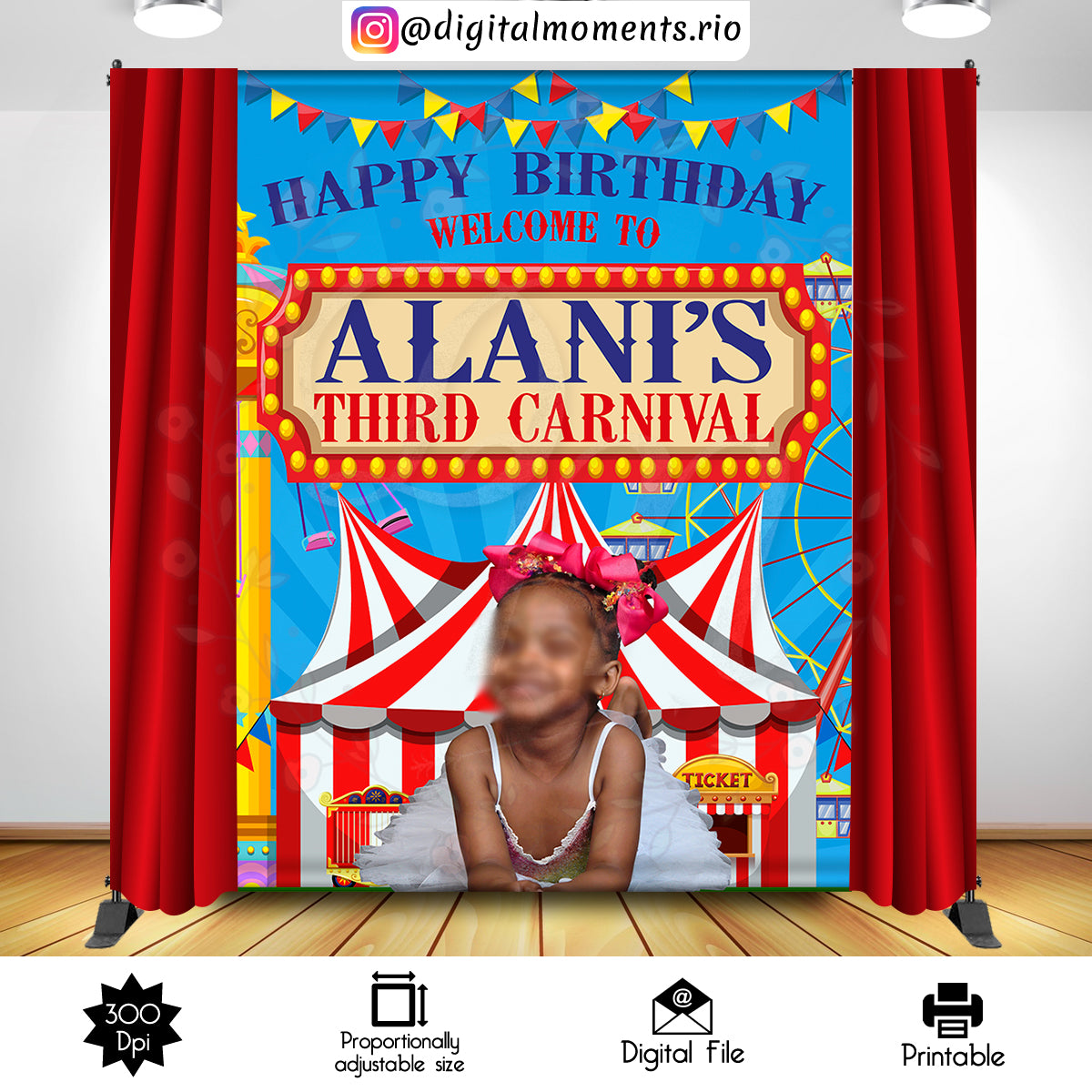 Carnival 6x8 Birthday Custom Backdrop, Custom Digital File | Digital Download for Events