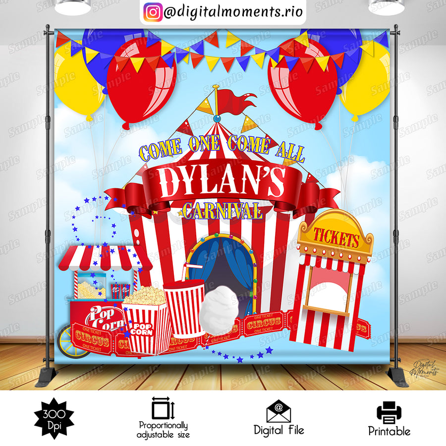 Carnival 8x8 Custom Backdrop Design, Digital file only | Custom Digital Download for Kids Party or Event