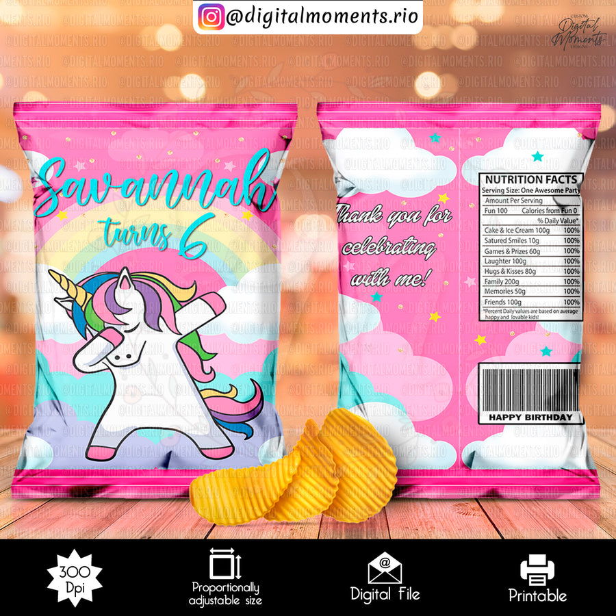 Dabbing Unicorn Custom Chip Bag Design - Digital File | D...