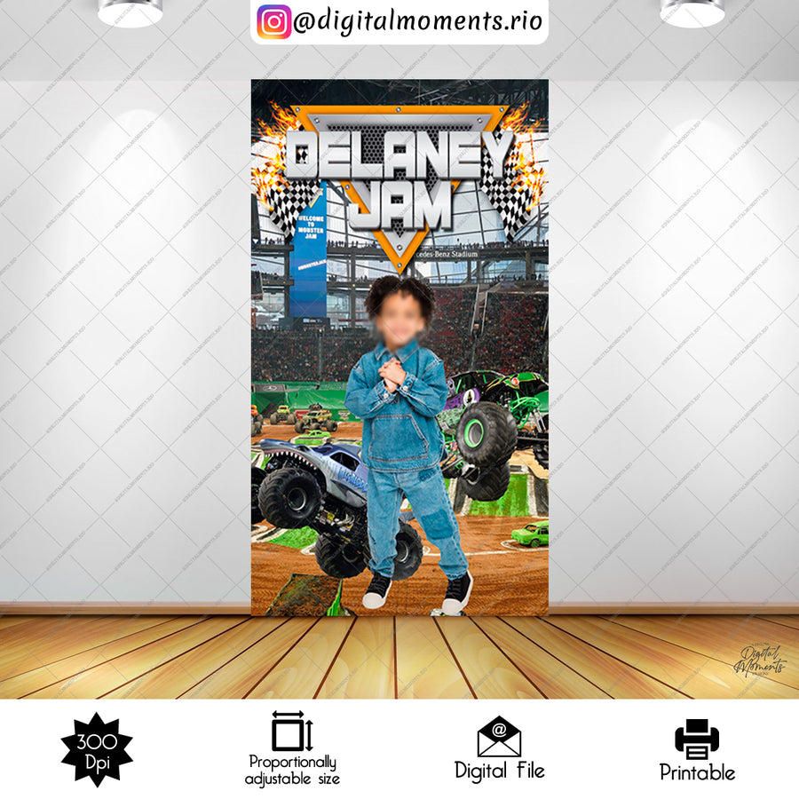 Monster Jam 4x7 Panel Custom Design with picture, Digital file only | Custom Digital Download for Kids Party or Event