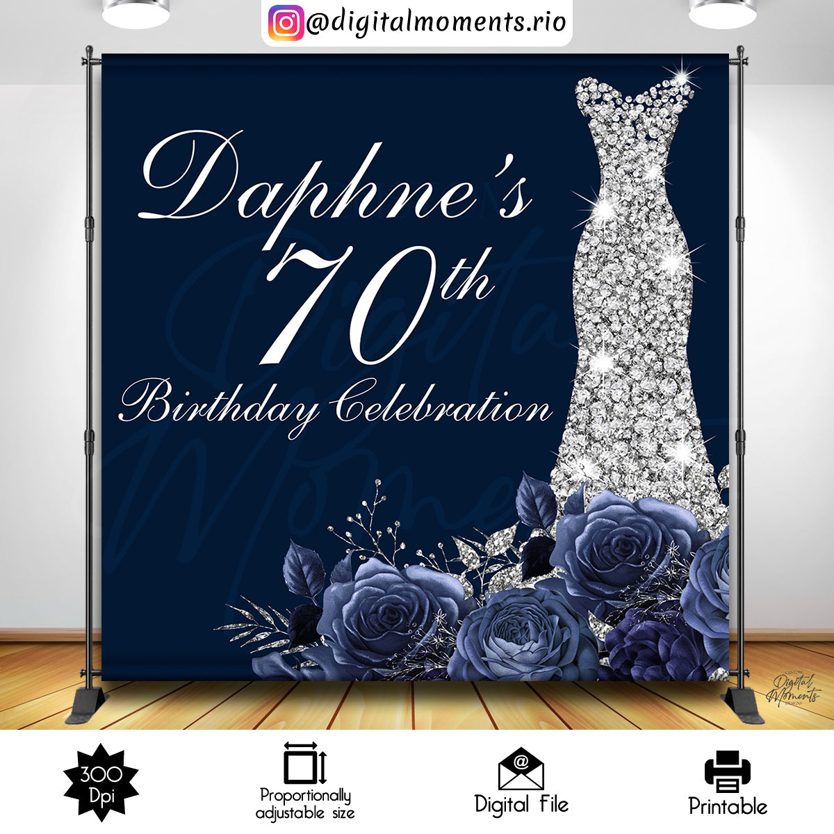 Denim & Diamonds Birthday 8x8 Custom Backdrop Design, Digital file only