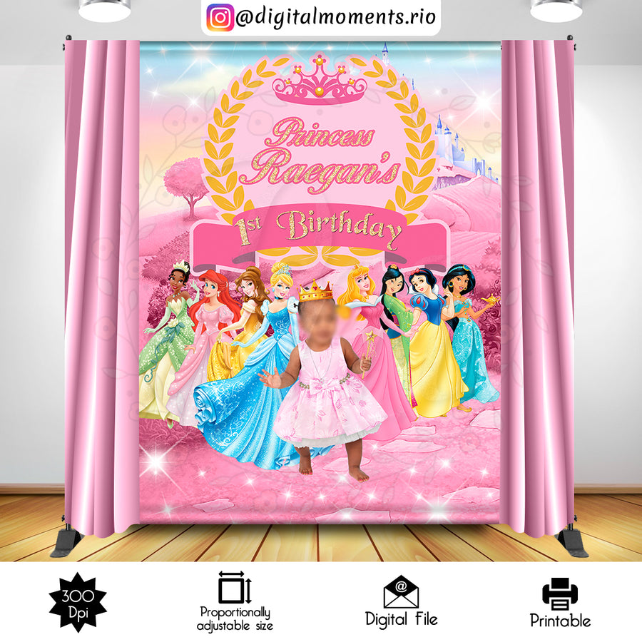 Disney Princess 6x8 Custom Backdrop with picture, Digital file only | Custom Digital Download for Kids Party or Event