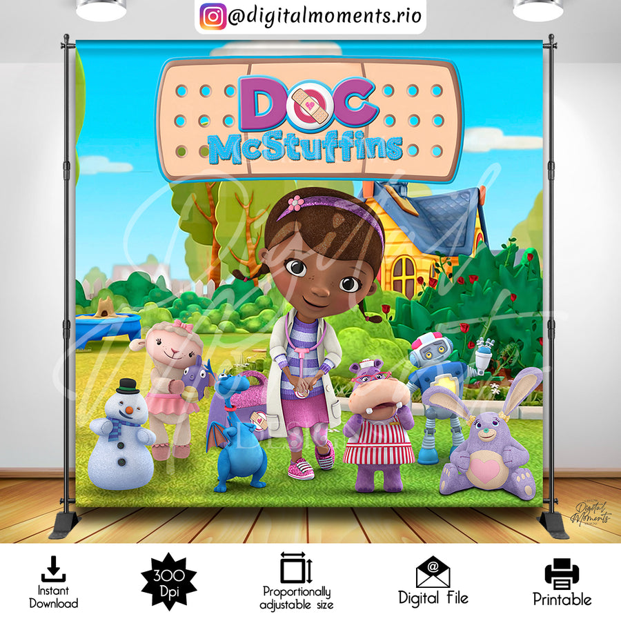 Doc McStuffing 8x8 Digital Backdrop Design, Instant Download | Custom Digital Download for Kids Party or Event