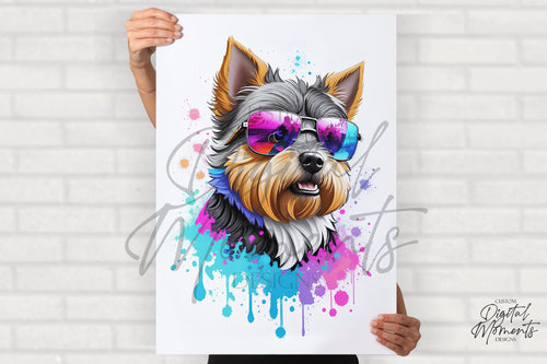 Dog with sunglasses Poster, Splash Art, Wall Art - INSTANT DOWNLOAD