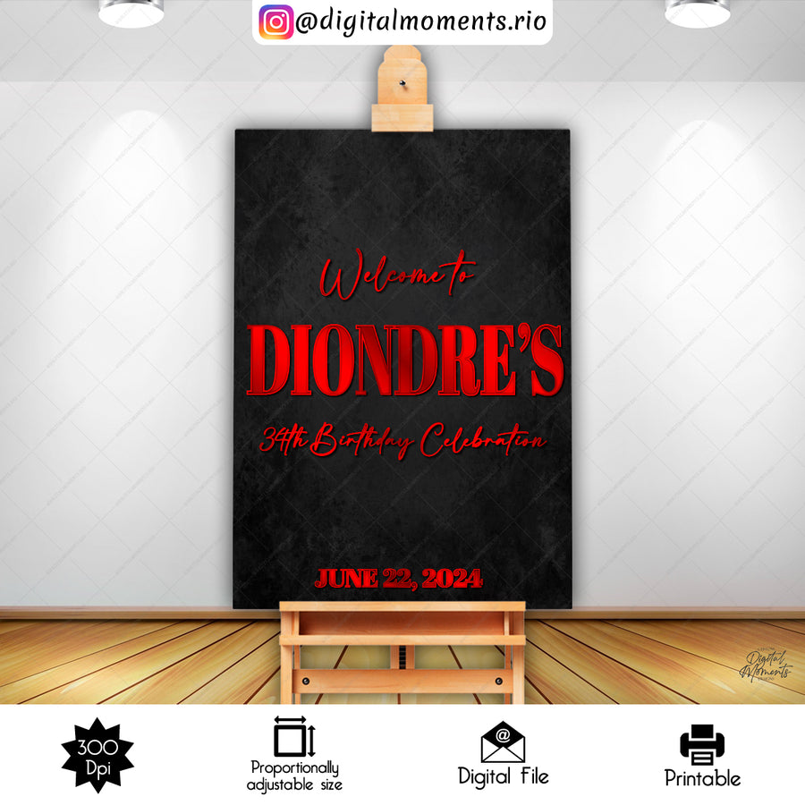 Black and Red 24x36 Welcome Sign Custom Design, Digital file only | Custom Digital Download for Kids Party or Event