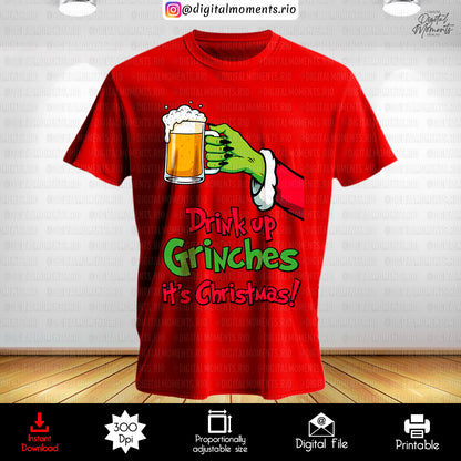 Drink Up Grinches Christmas Clipart Pack – 5 PNG Files, High-Resolution Holiday Drink Graphics, Instant Download