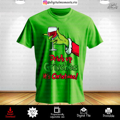 Drink Up Grinches Christmas Clipart Pack – 5 PNG Files, High-Resolution Holiday Drink Graphics, Instant Download