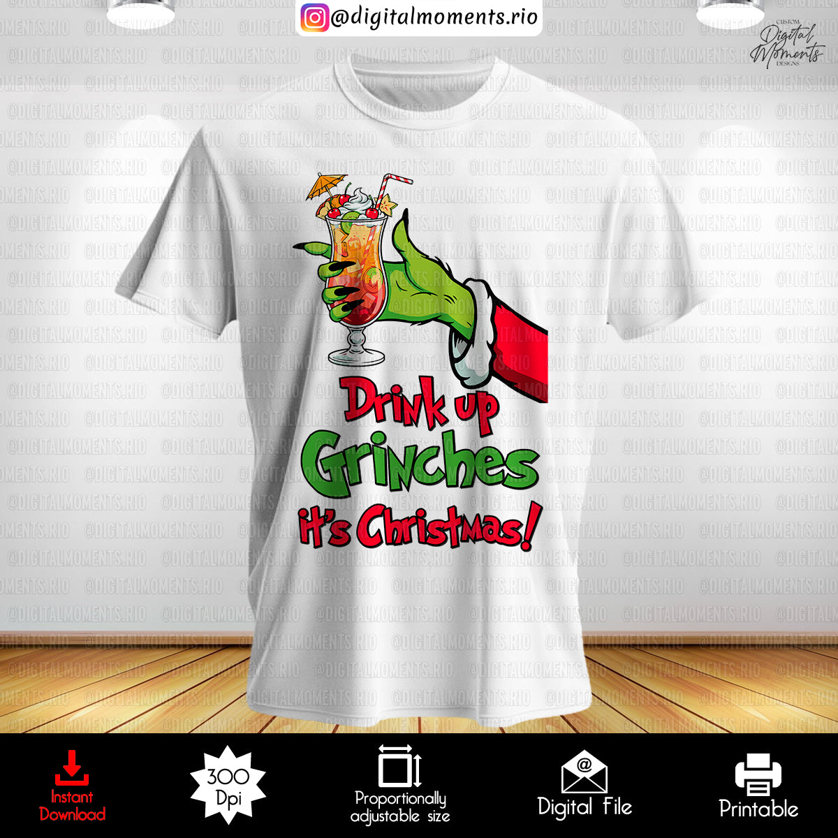 Drink Up Grinches Christmas Clipart Pack – 5 PNG Files, High-Resolution Holiday Drink Graphics, Instant Download