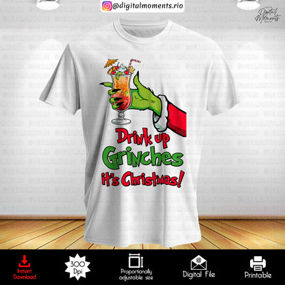 Drink Up Grinches Christmas Clipart Pack – 5 PNG Files, High-Resolution Holiday Drink Graphics, Instant Download