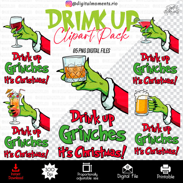 Drink Up Grinches - Christmas Clipart Pack - Instant Download