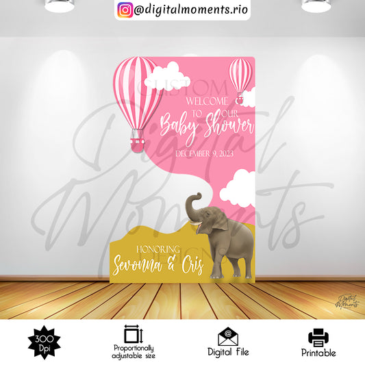 Elefante Baby Shower 4x5 Panel Diseño personalizado, Sólo archivo digital