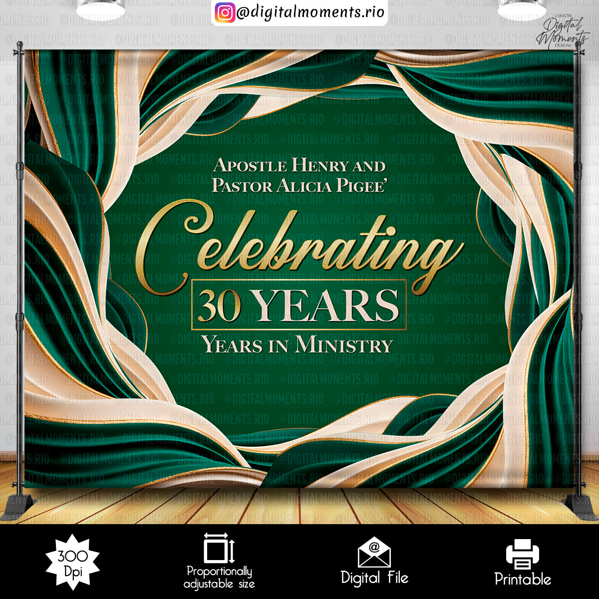Green and Gold 10x8 Birthday Custom Backdrop, Custom Digital File | Digital Download for Events