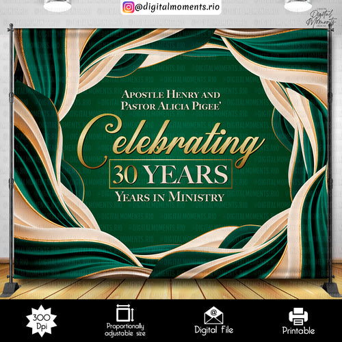 Green and Gold 10x8 Birthday Custom Backdrop, Custom Digital File | Digital Download for Events